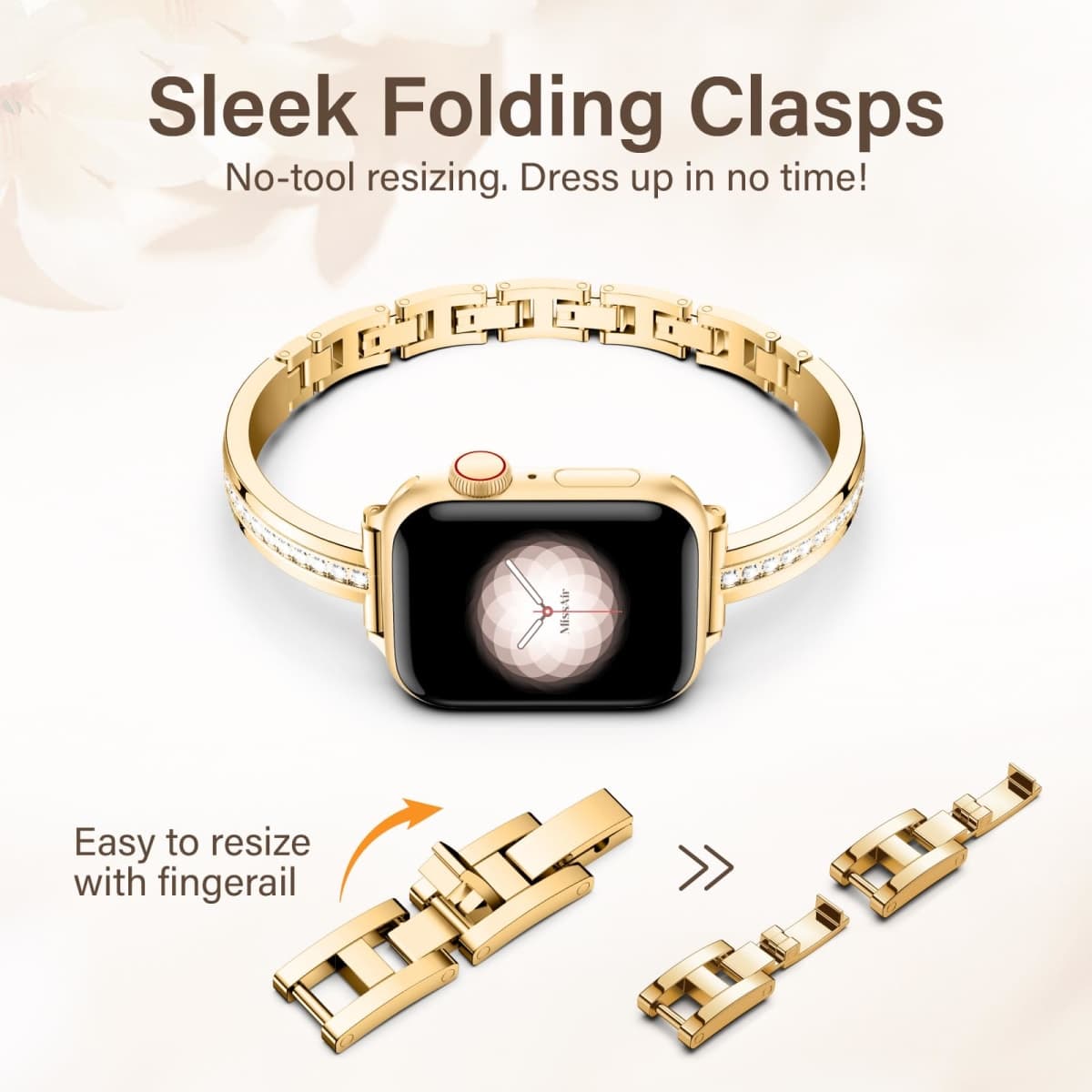 Missair Bands Compatible with Apple Watch Band 38mm 40mm 41mm 42mm 44mm 45mm 46mm 49mm for Women, Slim Metal Dressy Jewelry Bracelet with Bling Diamond for iWatch Series 11 10 9 8 7 6 5 4 3 SE Ultra thumbnail 2