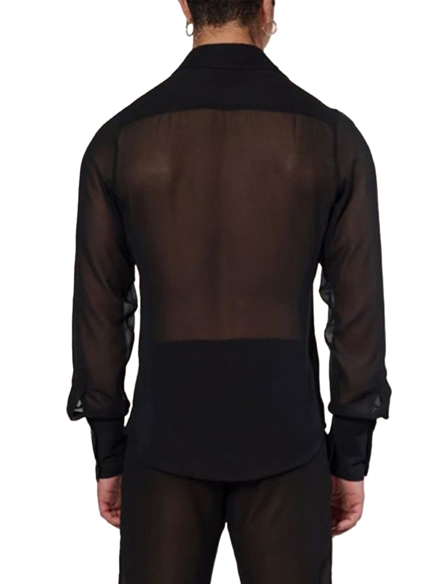 COOLOYA Men's Mesh Sheer See Through Long Sleeve Rave Disco Outfit Collar Button Front Party Shirt Tops, Black, Medium thumbnail 2