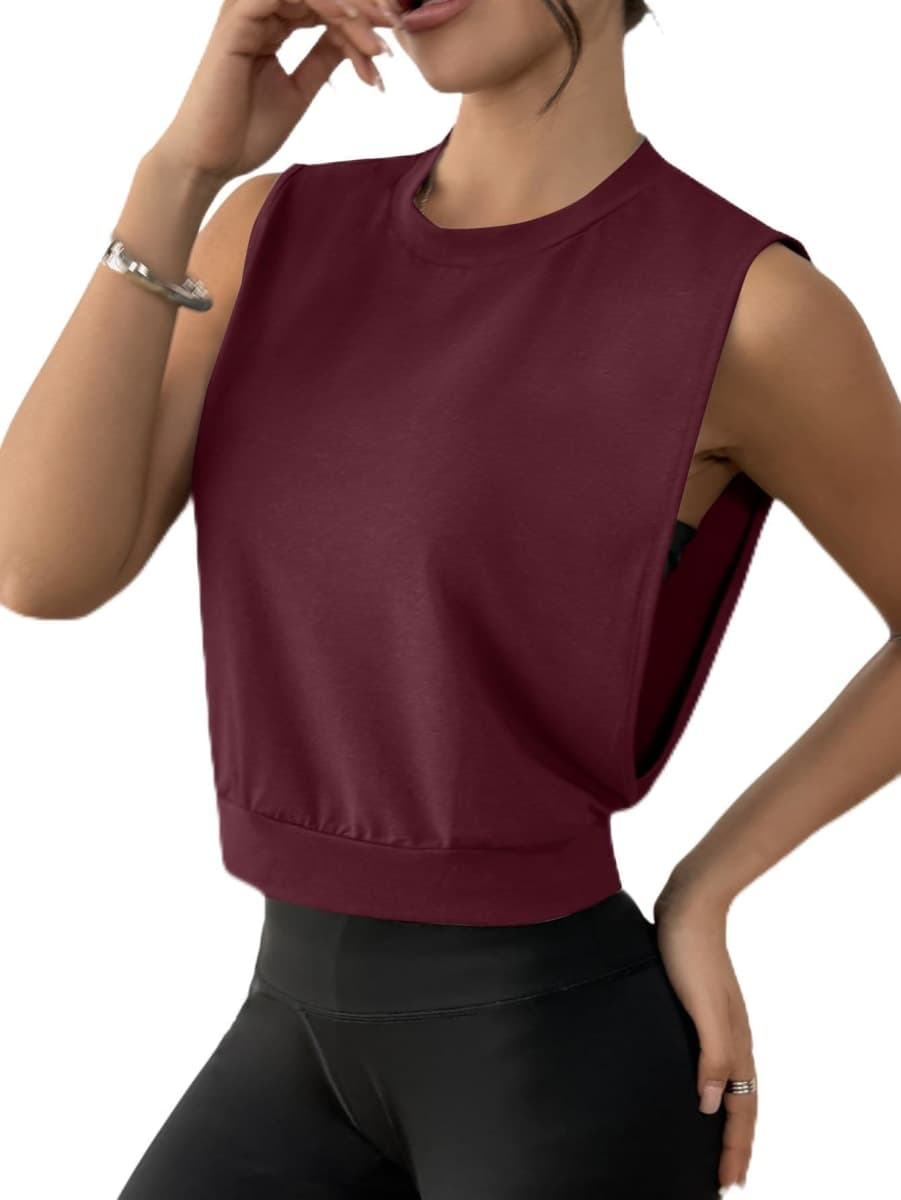 SOFIA'S CHOICE Women Workout Crop Tank Tops Cropped Sleeveless Muscle Shirt Gym Yoga Running, Red, X-Large — image 1