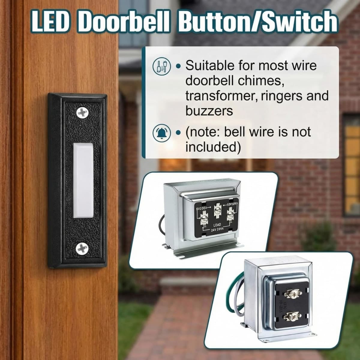 Saillong Cool White Doorbell Button, Lighted Wired Door Bell Push Buttons LED Door Chime, Wall Mounted Door Opener Switch (Black, 1 Pack) thumbnail 3