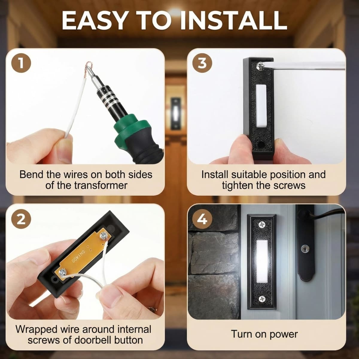 Saillong Cool White Doorbell Button, Lighted Wired Door Bell Push Buttons LED Door Chime, Wall Mounted Door Opener Switch (Black, 1 Pack) thumbnail 4