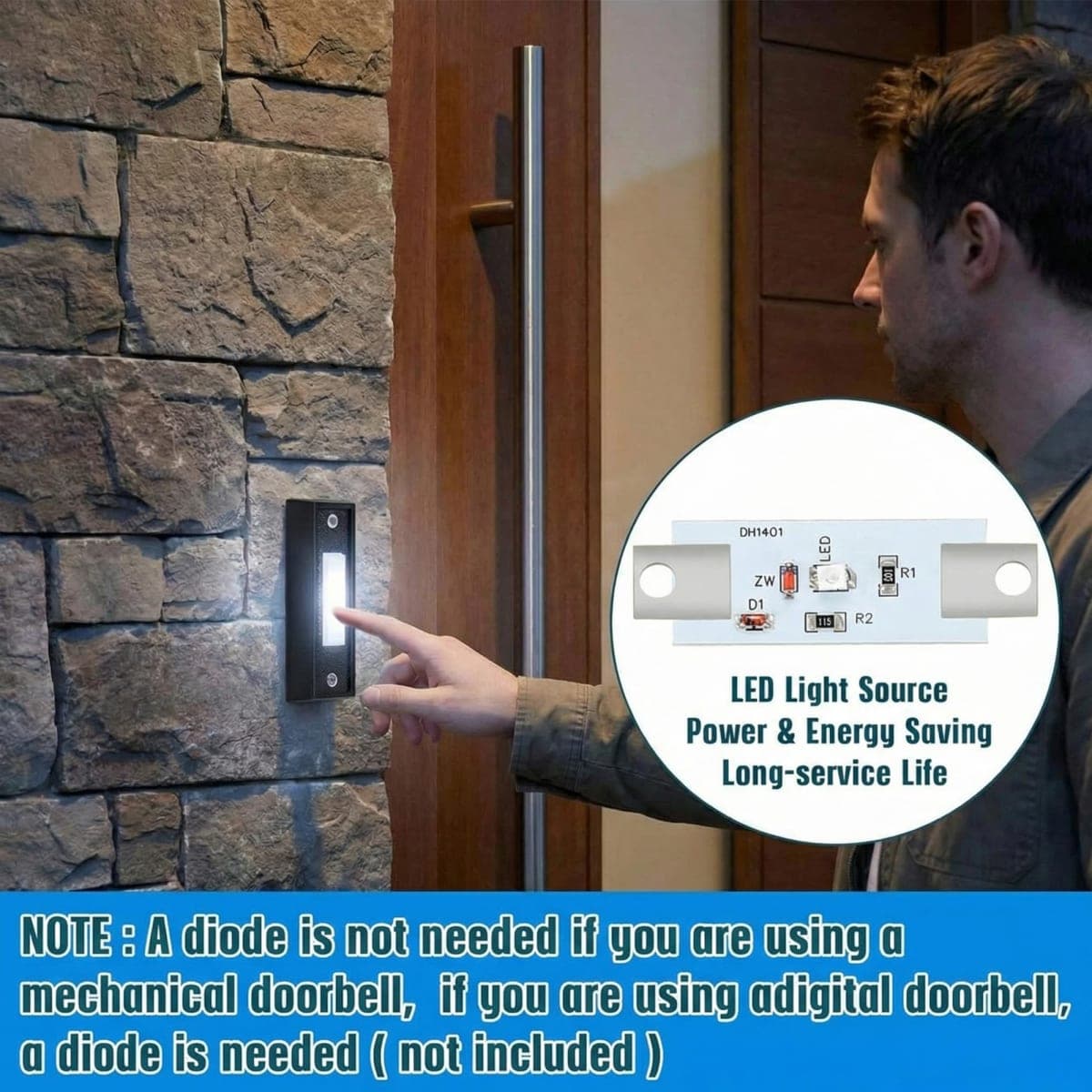 Saillong Cool White Doorbell Button, Lighted Wired Door Bell Push Buttons LED Door Chime, Wall Mounted Door Opener Switch (Black, 1 Pack) thumbnail 5
