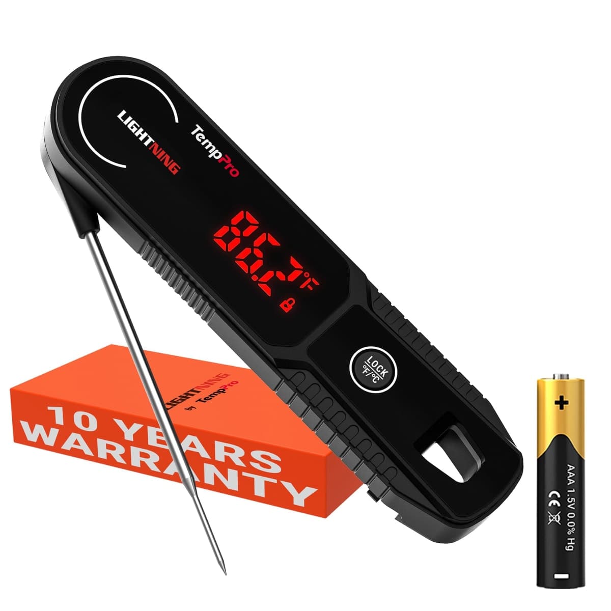 TempPro Lightning 0.5 Sec Instant Read Meat Thermometer, Kitchen Food Thermometer with 180° Rotating Display, IP67 Waterproof Cooking Thermometer for Oil Smoker BBQ Grill (Previously ThermoPro) — image 1