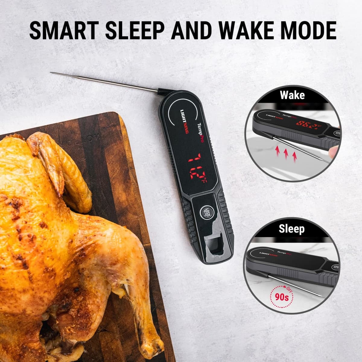 TempPro Lightning 0.5 Sec Instant Read Meat Thermometer, Kitchen Food Thermometer with 180° Rotating Display, IP67 Waterproof Cooking Thermometer for Oil Smoker BBQ Grill (Previously ThermoPro) thumbnail 4