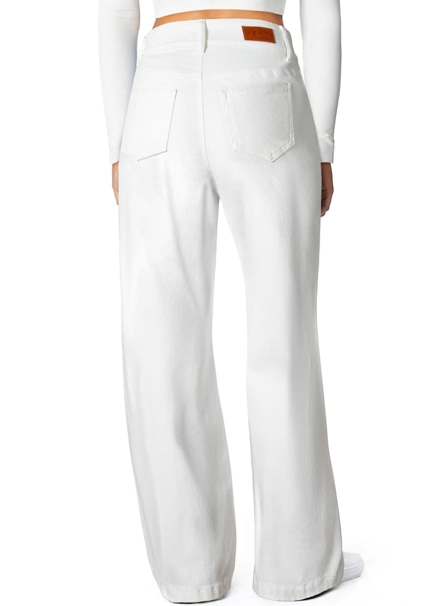 Sidefeel Women's Wide Leg Jeans Stretchy Straight Leg Jeans High Waisted Trendy Seamed Front Loose Denim Pants Cream White Size 14 thumbnail 2