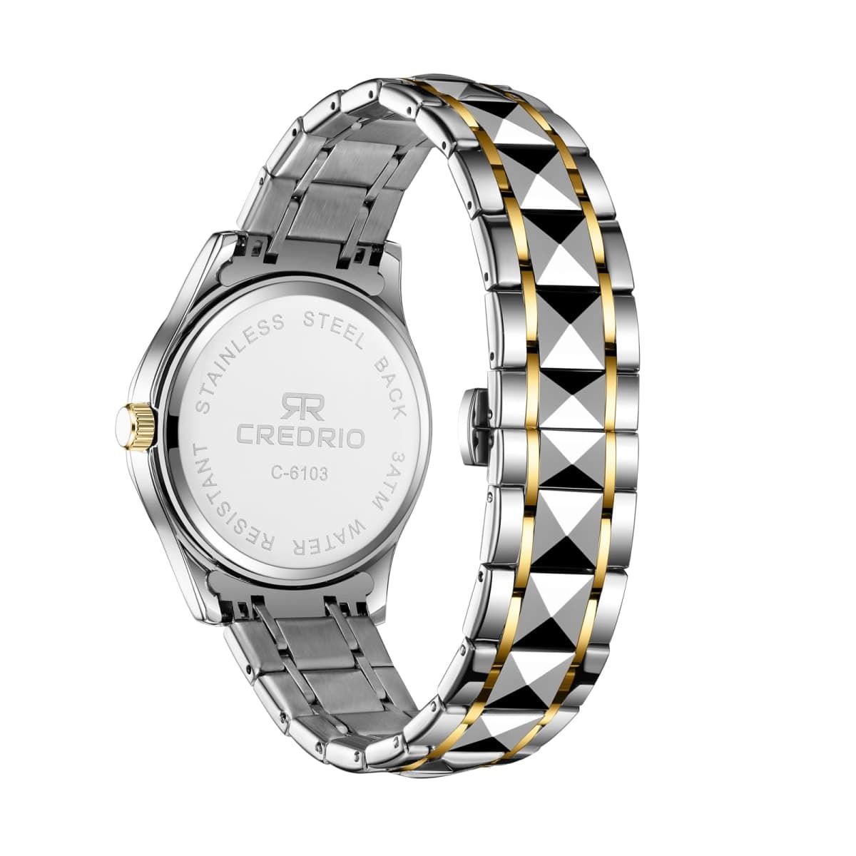 Credrio Watch for Men Stainless Steel Waterproof Diamond Business Dress Analog Quartz Luminous Date Two Tone Luxury Casual Wrist Watch thumbnail 2