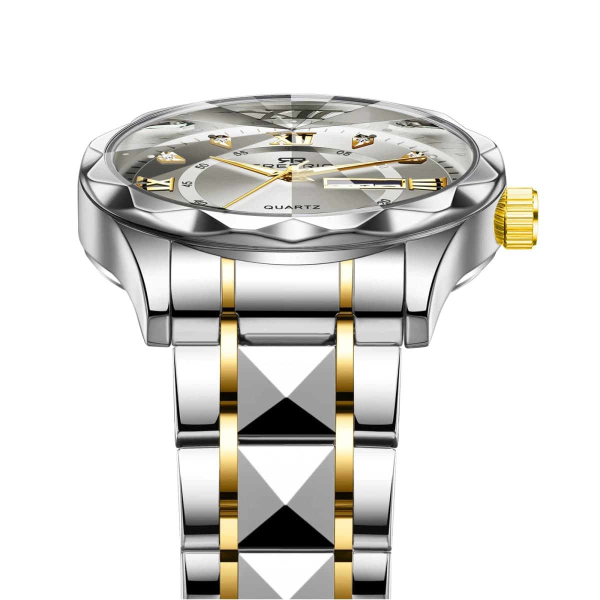 Credrio Watch for Men Stainless Steel Waterproof Diamond Business Dress Analog Quartz Luminous Date Two Tone Luxury Casual Wrist Watch thumbnail 4