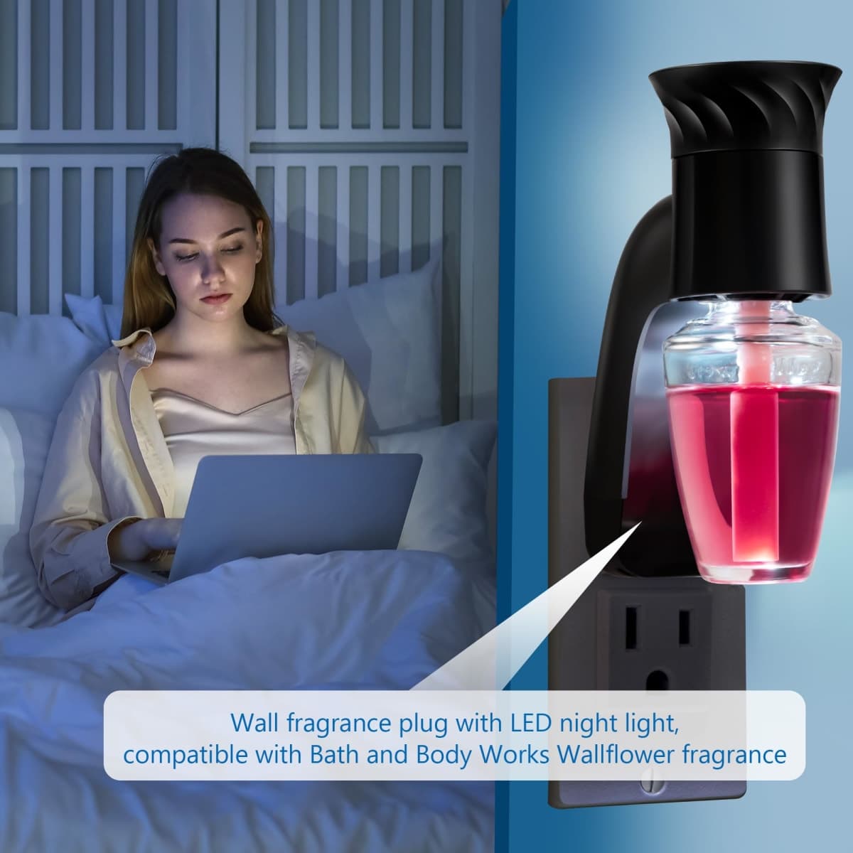 Hohean 2 Pcs Wall Fragrance Plug with Night Light Compatible with Bath and Body Works WallFlower Refills (No Fragrance Included), ETL Certified, Rotatable Scent Control Plug for Home/Office (Black) thumbnail 5