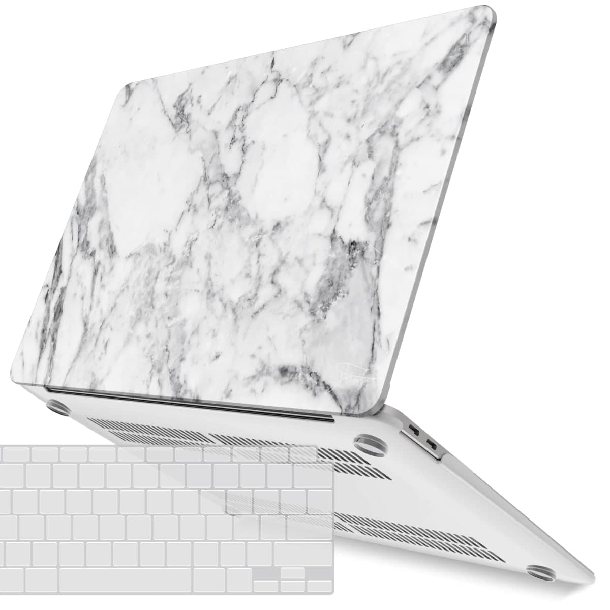 iBenzer Compatible with New MacBook Air 13 inch Case 2022 2021 2020 M1 A2337 A2179 A1932, Plastic Hard Shell Case with Keyboard Cover for Mac Air with Touch ID, White Marble, CA-AT13-WHMB+1 — image 1