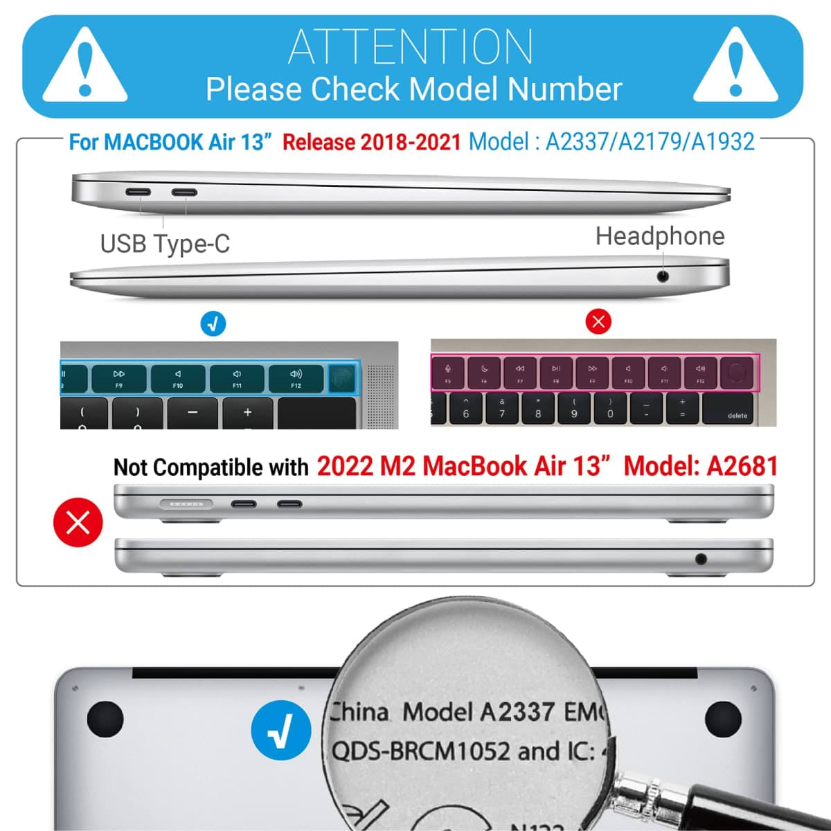 iBenzer Compatible with New MacBook Air 13 inch Case 2022 2021 2020 M1 A2337 A2179 A1932, Plastic Hard Shell Case with Keyboard Cover for Mac Air with Touch ID, White Marble, CA-AT13-WHMB+1 thumbnail 2