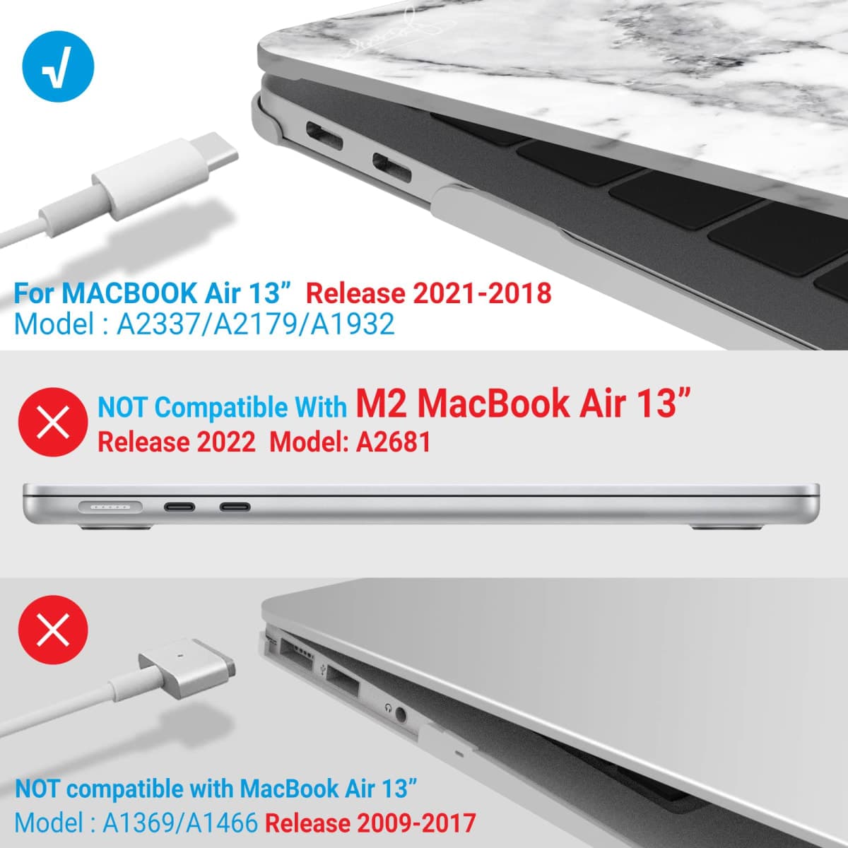 iBenzer Compatible with New MacBook Air 13 inch Case 2022 2021 2020 M1 A2337 A2179 A1932, Plastic Hard Shell Case with Keyboard Cover for Mac Air with Touch ID, White Marble, CA-AT13-WHMB+1 thumbnail 4