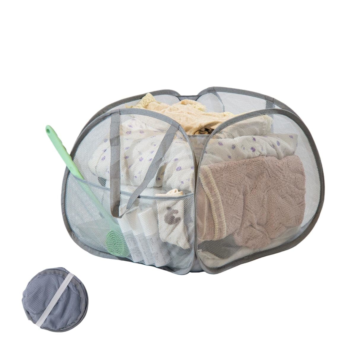 HEDONLEE Collapsible Laundry Basket, 90L Foldable Pop-up Laundry Hamper with Handles, Square Mesh Dirty Clothes Hamper for Laundry, Bathroom, Kids Room, Dorm,Travel or Camping (Gray) — image 1
