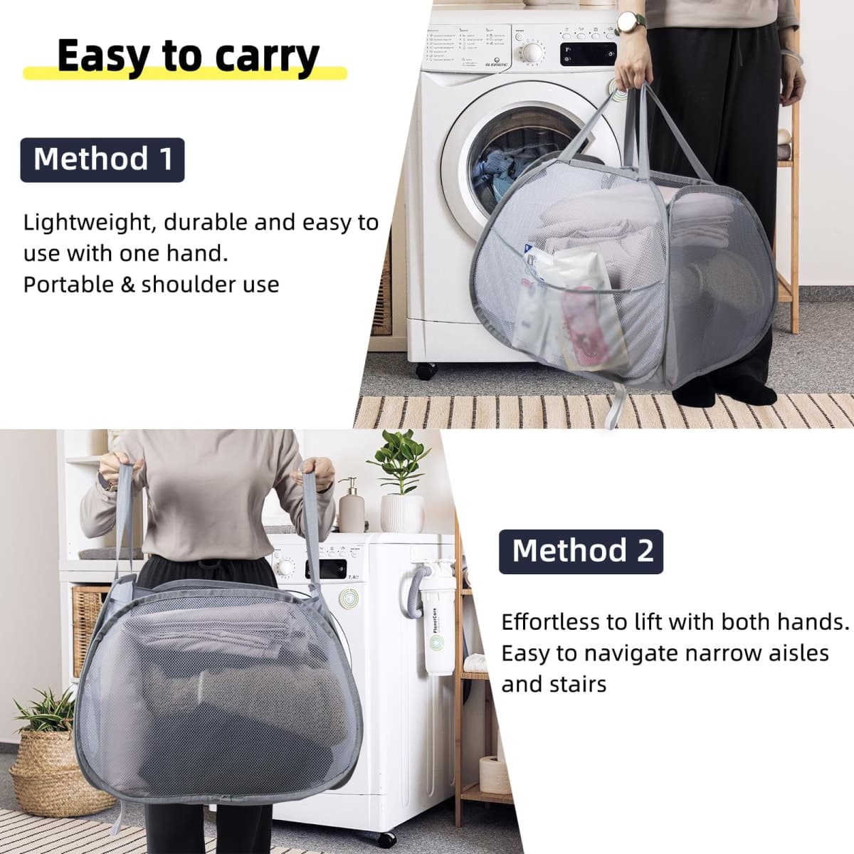 HEDONLEE Collapsible Laundry Basket, 90L Foldable Pop-up Laundry Hamper with Handles, Square Mesh Dirty Clothes Hamper for Laundry, Bathroom, Kids Room, Dorm,Travel or Camping (Gray) thumbnail 5