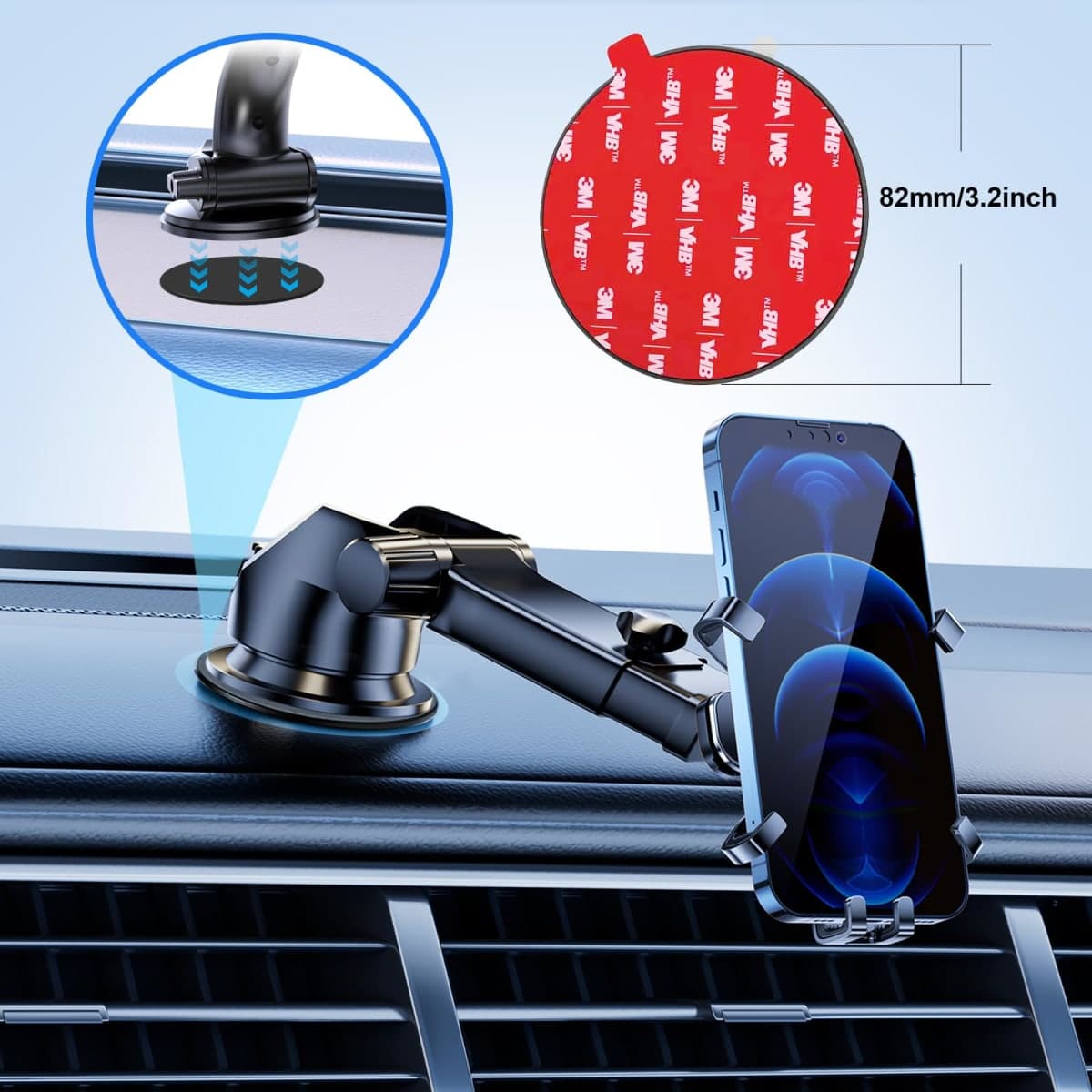Dashboard Pad Mounting Disk for Suction Cup Phone Mount, 3.2" (82mm) 3M Car Sticky Base Plate for Phone Holder, Dash Mount, GPS Holder - Flexible & Heat-Resistant, for Flat & Curved Surface [3 PACK] thumbnail 3