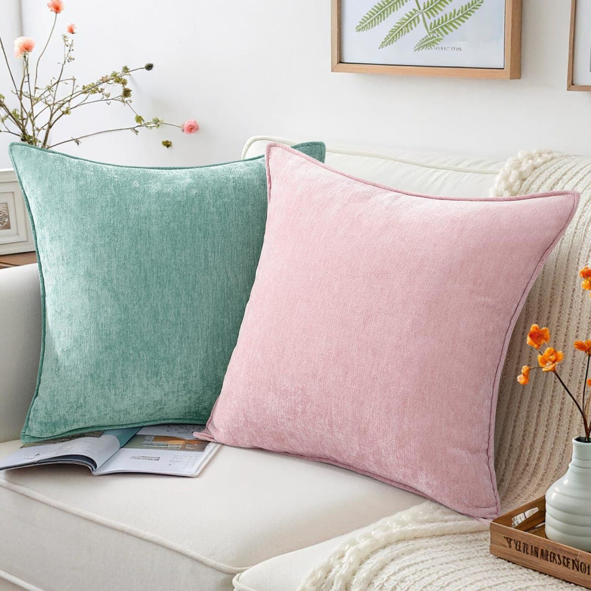 decorUhome Summer Couch Throw Pillow Covers 12x20 Set of 2, Decorative Soft Velvet Modern Cozy Chenille Lumbar Pillow Cases with Elegant Design for Sofa Bed Living Room Home Decor, Aqua Haze thumbnail 4