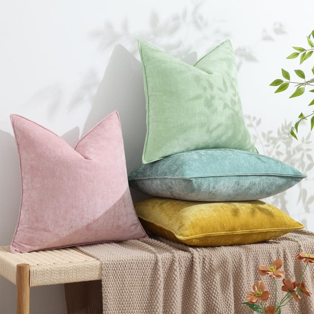 decorUhome Summer Couch Throw Pillow Covers 12x20 Set of 2, Decorative Soft Velvet Modern Cozy Chenille Lumbar Pillow Cases with Elegant Design for Sofa Bed Living Room Home Decor, Aqua Haze thumbnail 5
