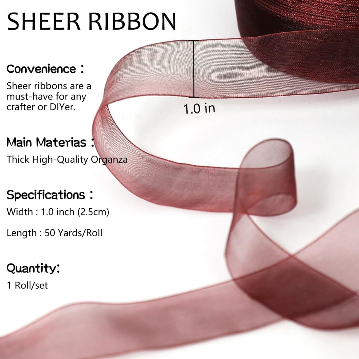 Sentoyou White Ribbon for Gifts Wrapping, 1 inch 50Yard Sheer Organza Ribbon, Gift Wrap Ribbon, Chiffon Fabric Ribbon for Wedding, Crafts, Flower Bouquet, Decoration, Present thumbnail 2