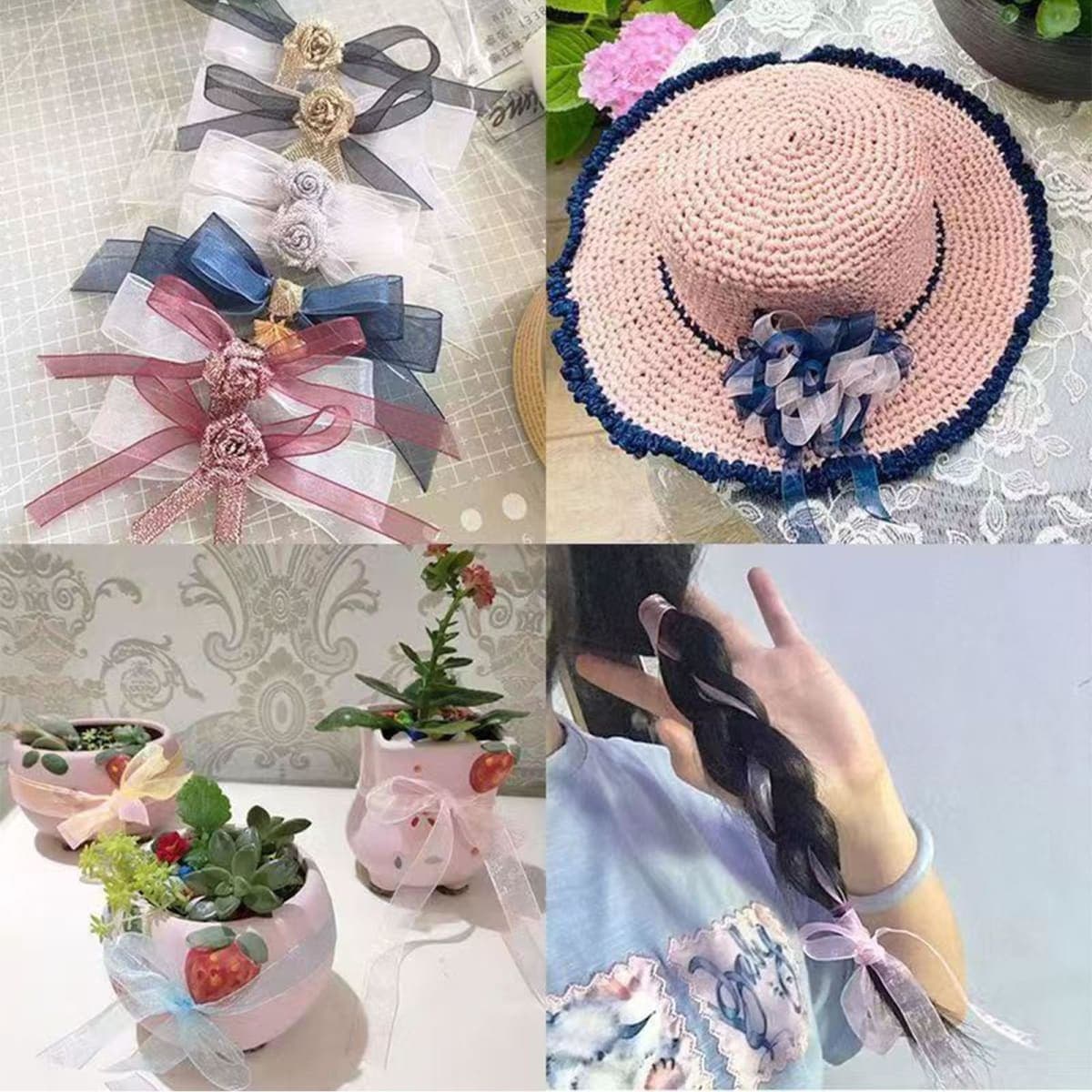 Sentoyou White Ribbon for Gifts Wrapping, 1 inch 50Yard Sheer Organza Ribbon, Gift Wrap Ribbon, Chiffon Fabric Ribbon for Wedding, Crafts, Flower Bouquet, Decoration, Present thumbnail 5