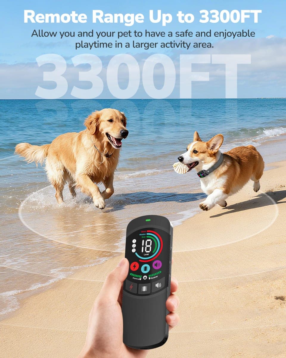 Canivix Dog Shock Collar with Remote Control, 3300FT Dog Training Collar with Beep/Vibration/Shock, Security Lock, IPX8 Waterproof Ecollar Rechargeable for Medium Large Dogs thumbnail 3