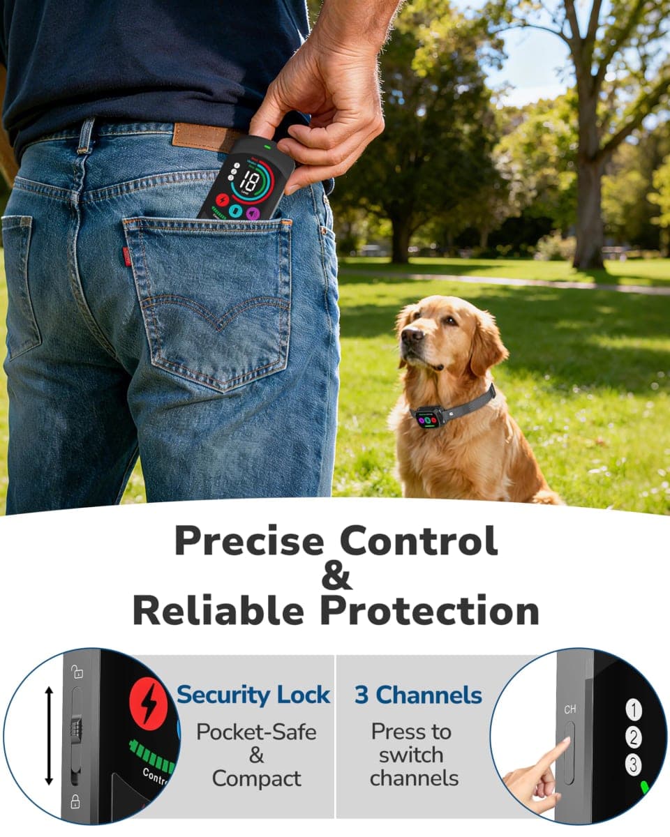 Canivix Dog Shock Collar with Remote Control, 3300FT Dog Training Collar with Beep/Vibration/Shock, Security Lock, IPX8 Waterproof Ecollar Rechargeable for Medium Large Dogs thumbnail 5