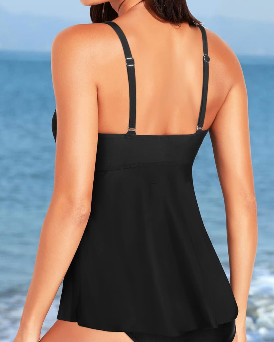 Aqua Eve Women Underwire Tankini Top Only Twist V Neck Swimsuit Top Flowy Bathing Suit Top No Bottom, Black, 22 Plus thumbnail 2
