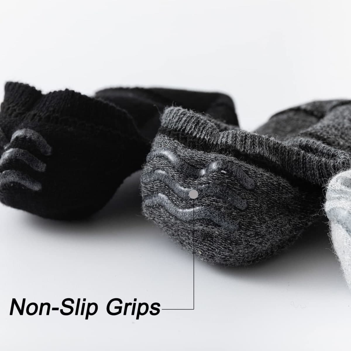 JORMATT Toddler No Show Socks Little Girls Boys Cotton Socks Anti Slip Low Cut Ankle Socks With Grips (6-12 Pairs), 6 Pairs, Black+white+grey, 3-4T thumbnail 5