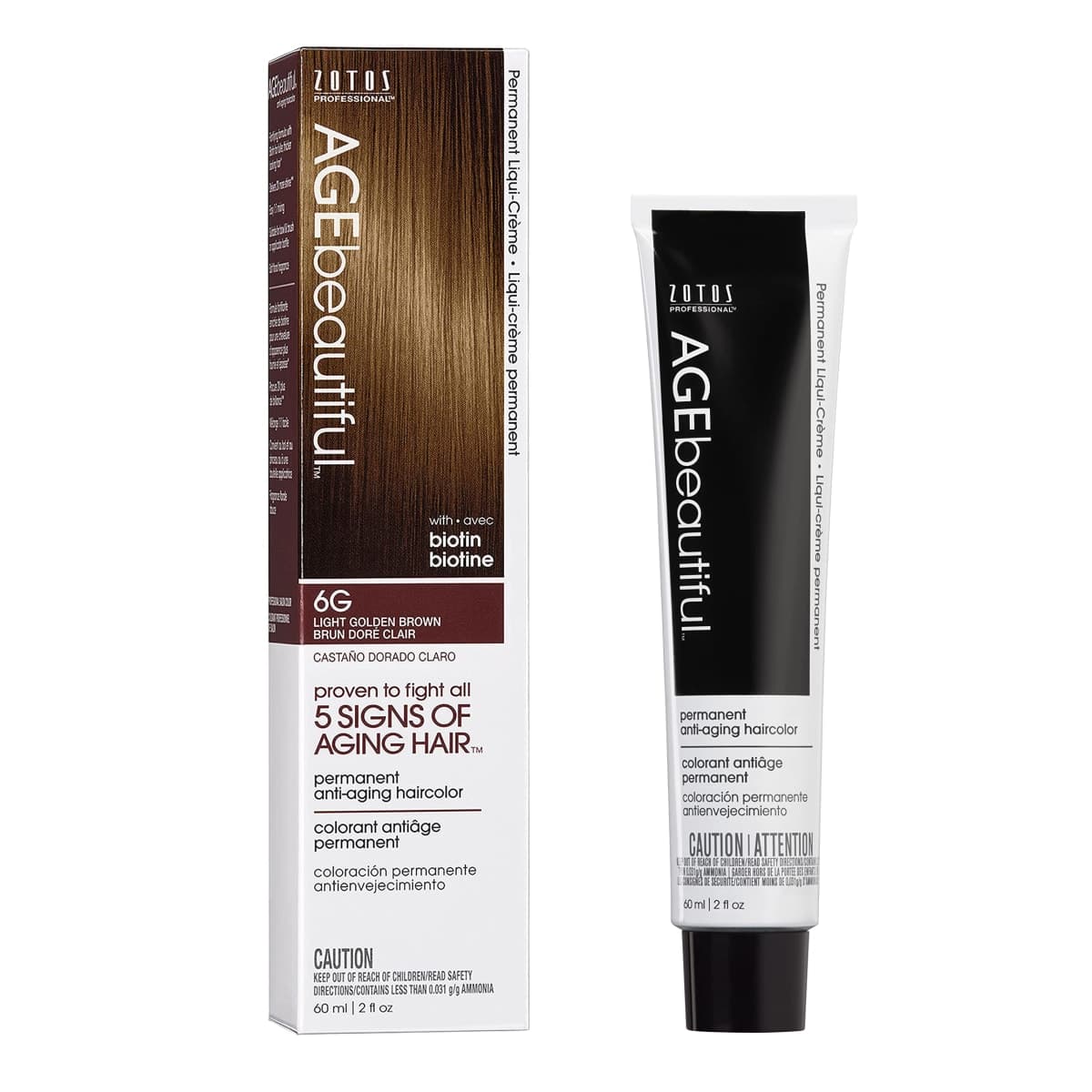 AGE beautiful Permanent Hair Color Dye Liqui Creme | 100% Gray Coverage | Anti-Aging Haircolor | Biotin for Thicker, Fuller Hair | Professional Salon Coloring | 6G Light Golden Brown — image 1