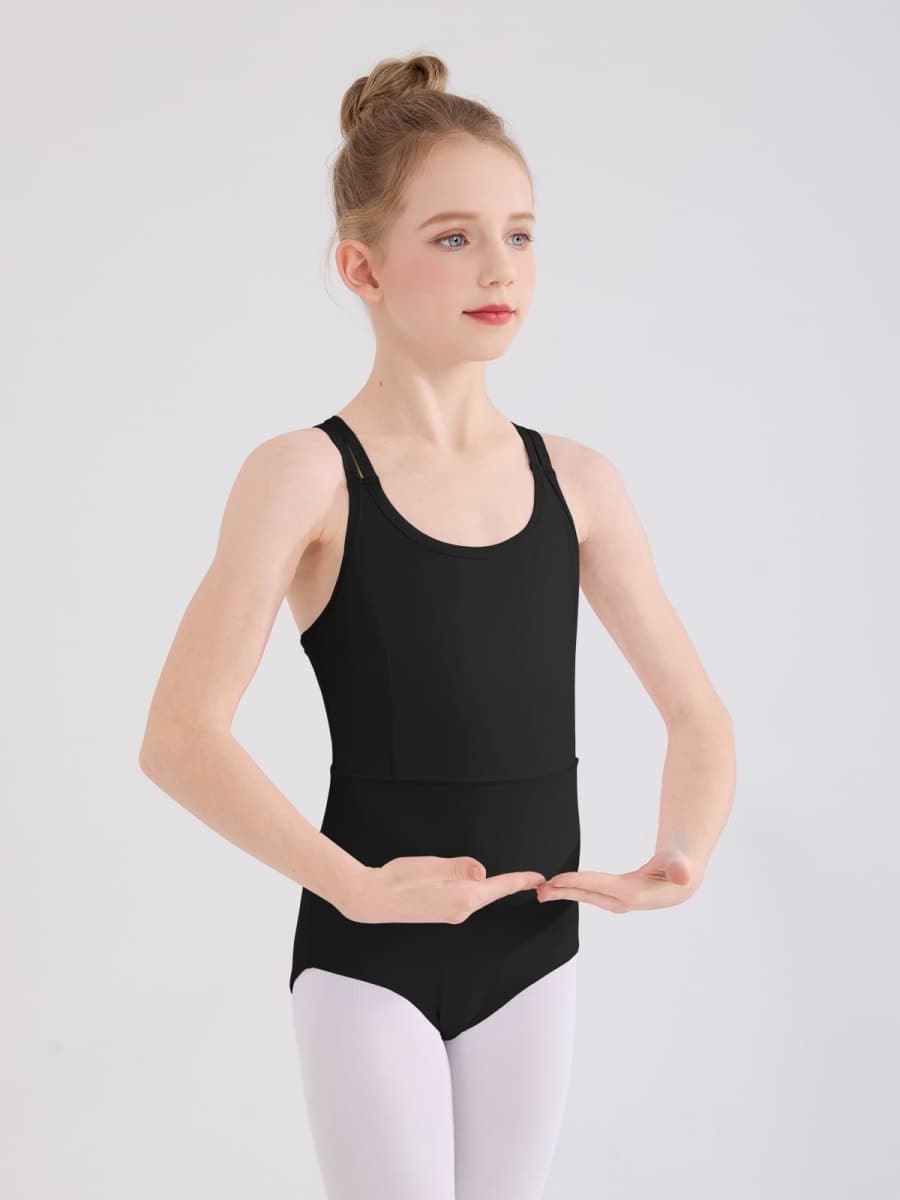 Haloumoning Girls Ballet Leotards Kids Crisscross Straps Camisole Leotard Gymnastics Dance Outfits 5-14 Years, Black, 7-8 Years thumbnail 2