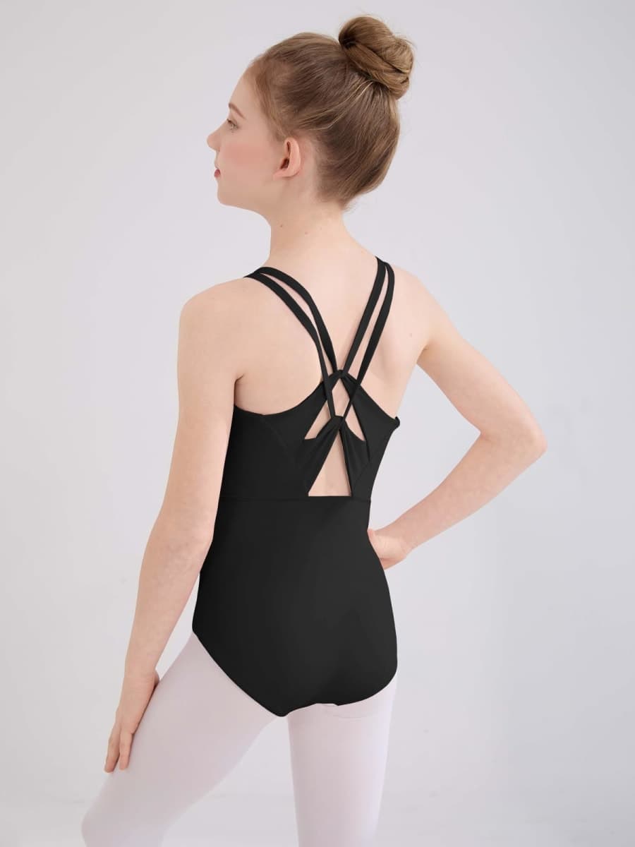 Haloumoning Girls Ballet Leotards Kids Crisscross Straps Camisole Leotard Gymnastics Dance Outfits 5-14 Years, Black, 7-8 Years thumbnail 3