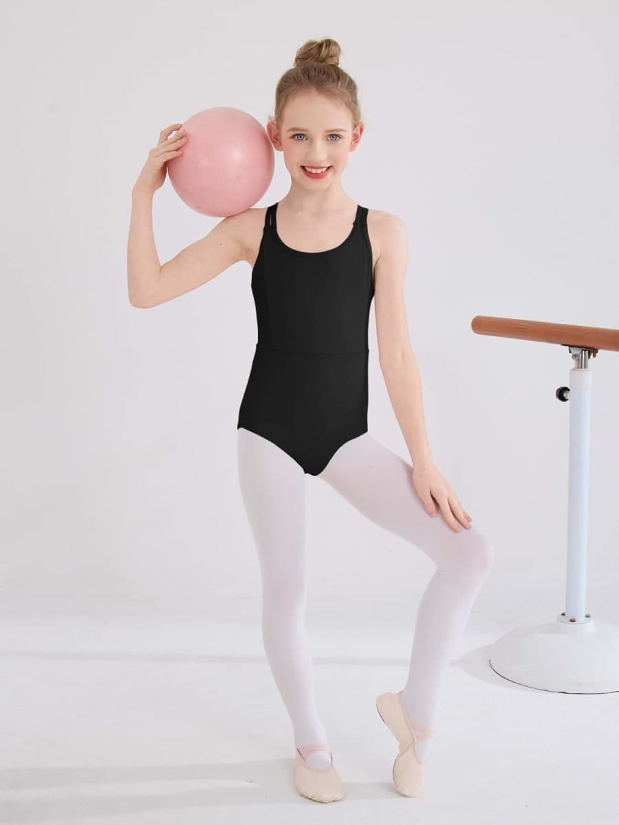Haloumoning Girls Ballet Leotards Kids Crisscross Straps Camisole Leotard Gymnastics Dance Outfits 5-14 Years, Black, 7-8 Years thumbnail 5