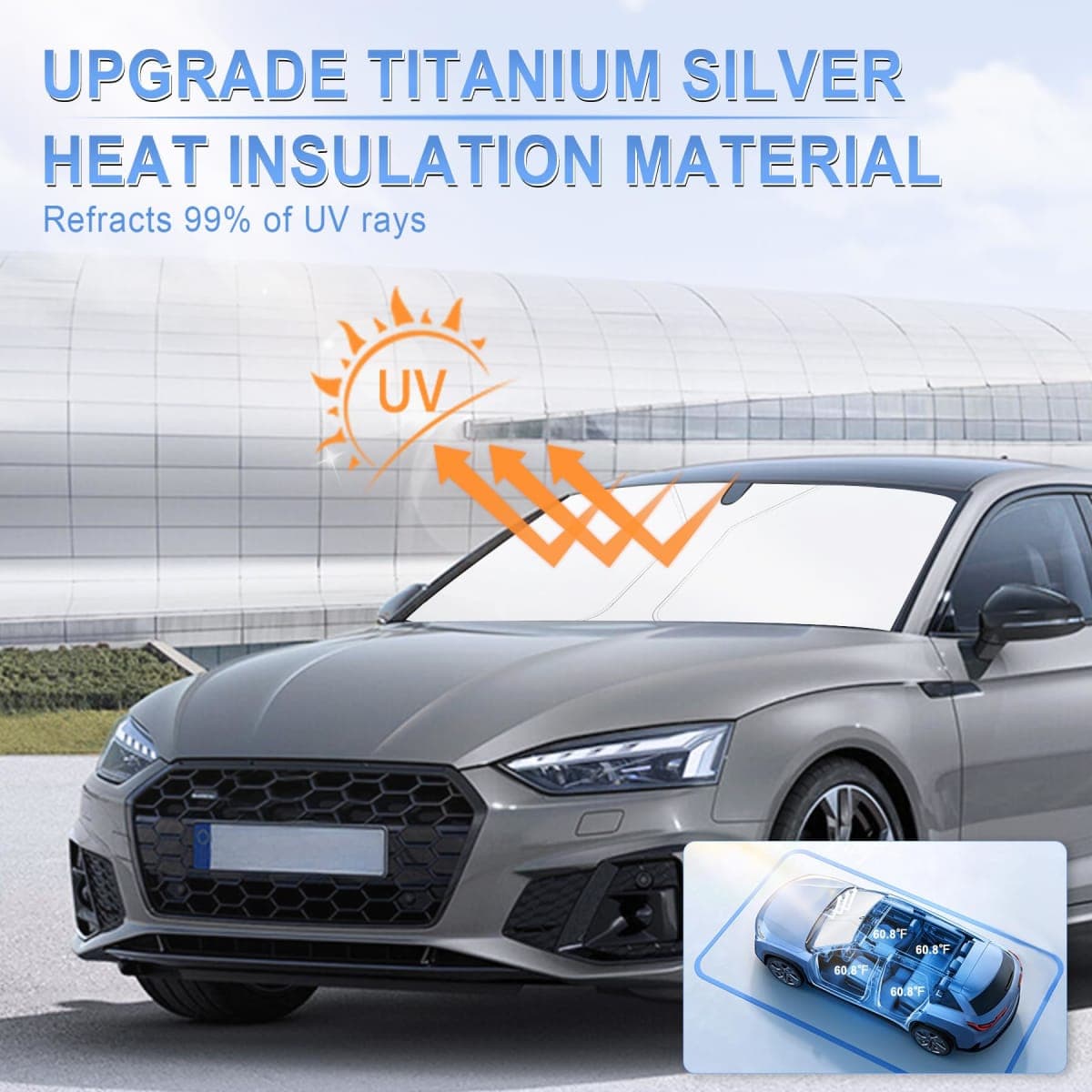 SINGARO 300T Universal Car Windshield Sun Shade, Foldable Reflective for Windshield & Window Shades with Overlapping Design, Car Interior Accessories (55" L x 26.7" W) thumbnail 5