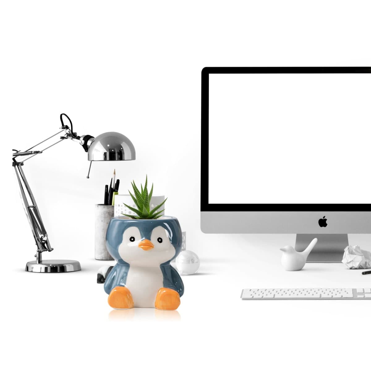 DIYOMR Cute Penguin Planter, Mini Ceramic Animal Shaped Succulent Flower Pot, Indoor Air Plants Holder, Small thumbnail 2