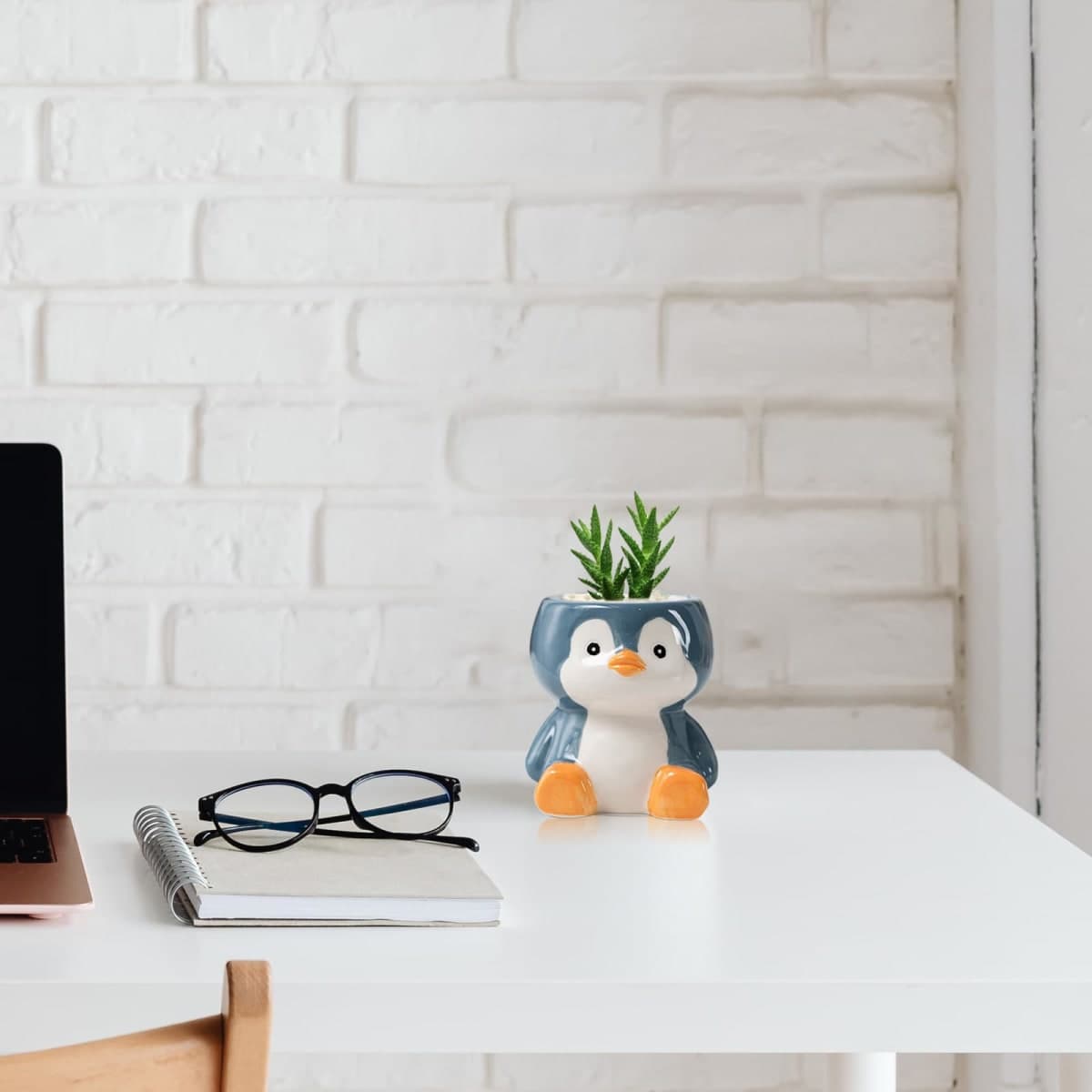 DIYOMR Cute Penguin Planter, Mini Ceramic Animal Shaped Succulent Flower Pot, Indoor Air Plants Holder, Small thumbnail 4
