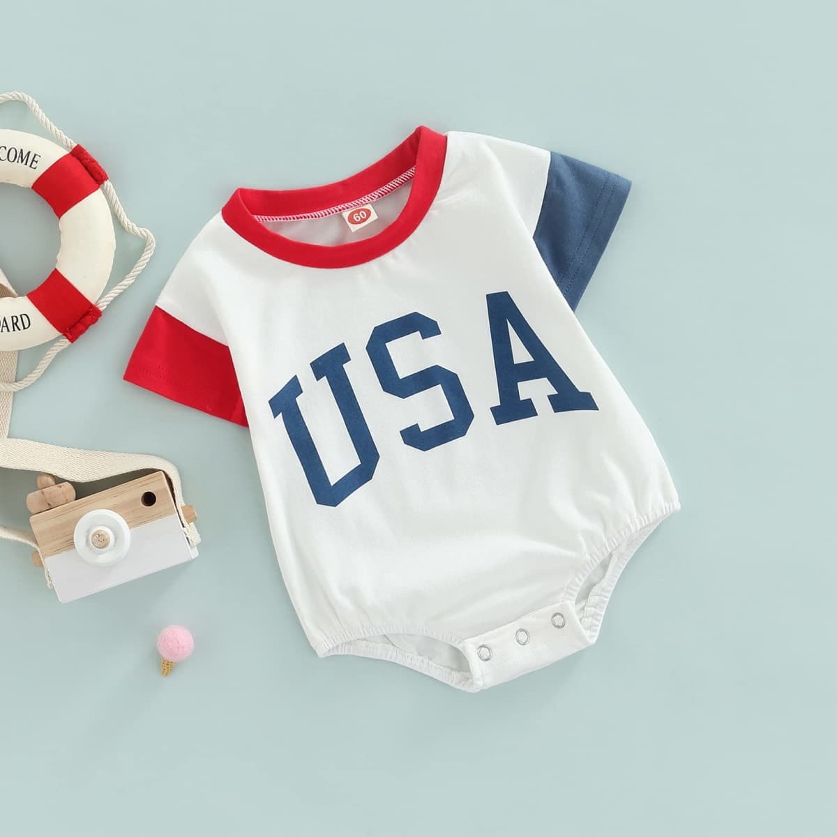 Baby 4th of July Outfit Boy Girl Infant Toddler Vintage USA T Shirts Oversized Romper Onesie Retro Clothes, Usa Romper, 9-12 Months thumbnail 3