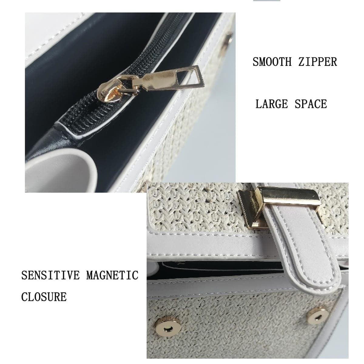 Beach Purse Women Cute Summer Straw Purse Mini Clutch Woven Tote Vacation Handbags Beach Straw Shoulder Bag, Khaki thumbnail 4