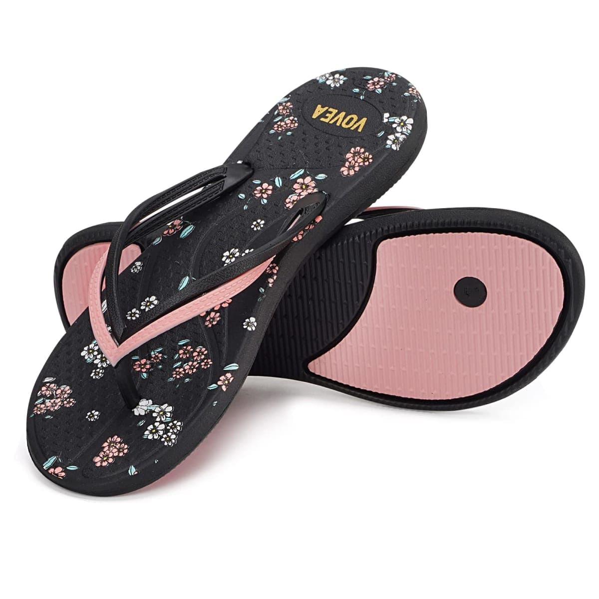 VOVEA Flip Flops For Women Non-Slip Bathroom Shower Shoes Cushion foam Indoor and Outdoor Sandals, Black, 7 thumbnail 4