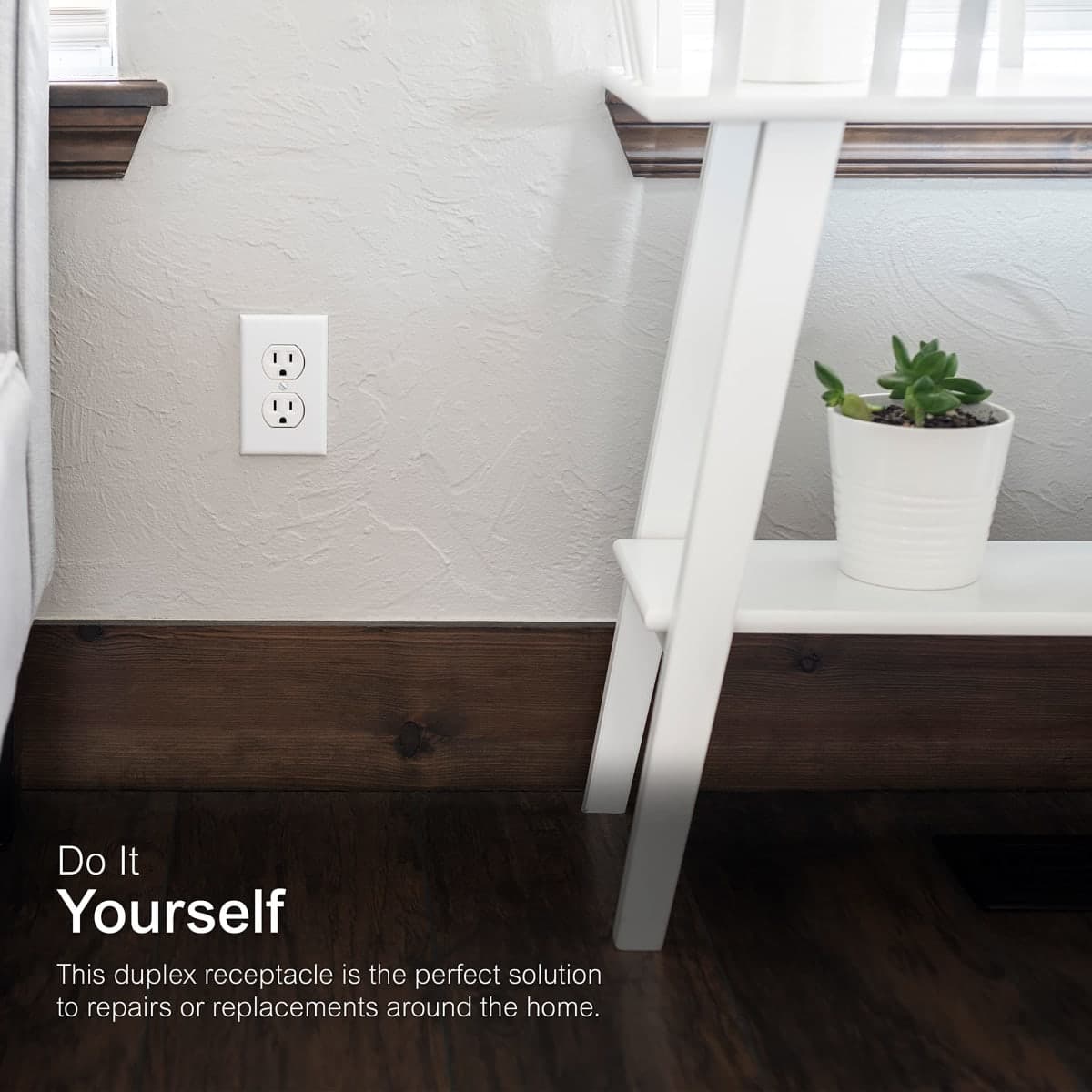 GE, White, Ultra Pro Duplex Heavy-Duty Receptacle, 2, Wall Outlet, Reinforced Yoke, Self-grounding Clip, 3 Prong, Supports 15A, UL Listed, 42157 thumbnail 3