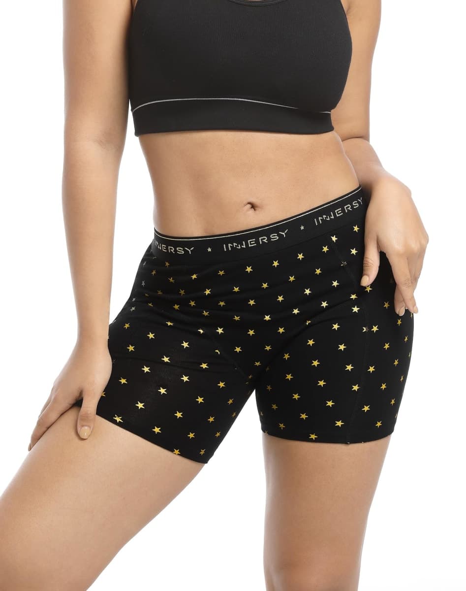 INNERSY Women's 4" Inseam Boxers Briefs Cotton Boyshorts Underwear Ladies Panties 3-Pack, Flower-covered, Large thumbnail 2
