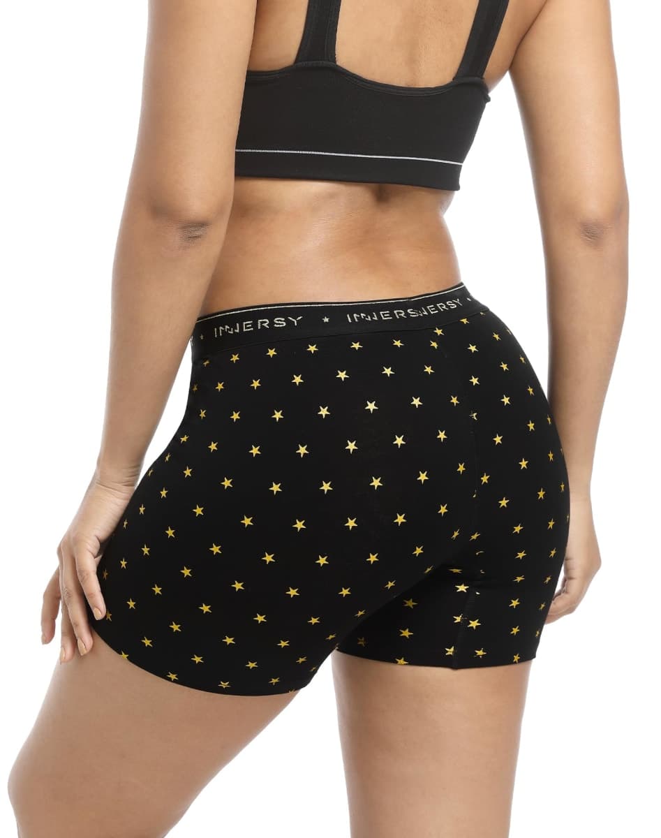 INNERSY Women's 4" Inseam Boxers Briefs Cotton Boyshorts Underwear Ladies Panties 3-Pack, Flower-covered, Large thumbnail 3