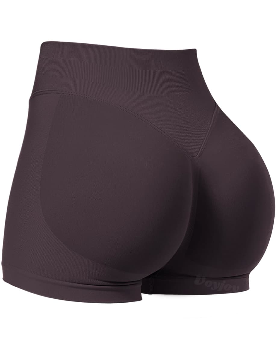 VOYJOY Women Workout Impact Shorts 3.6"/ 4.5"/ 6" Scrunch Butt Lifting Gym Seamless Booty Biker Shorts, Dark Brown, Medium — image 1