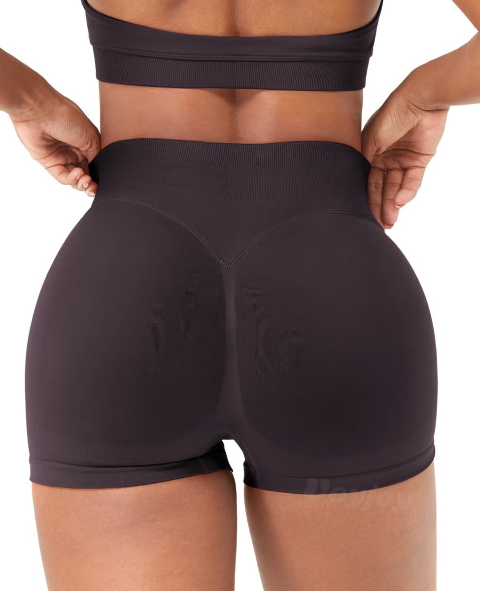 VOYJOY Women Workout Impact Shorts 3.6"/ 4.5"/ 6" Scrunch Butt Lifting Gym Seamless Booty Biker Shorts, Dark Brown, Medium thumbnail 3