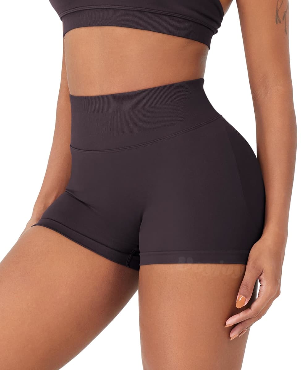 VOYJOY Women Workout Impact Shorts 3.6"/ 4.5"/ 6" Scrunch Butt Lifting Gym Seamless Booty Biker Shorts, Dark Brown, Medium thumbnail 4