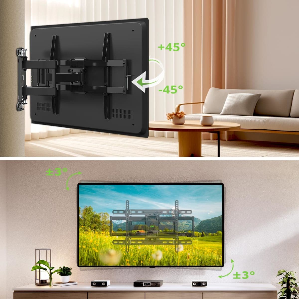USX MOUNT Full Motion TV Mount for 42"-80" TVS, Fits 16" 18" or 24" Studs, TV Wall Mount Bracket Tilt Swivel Extension TV Mounts with Dual Articulating Arms Max VESA 600x400mm, Weight Capacity 110lbs thumbnail 4