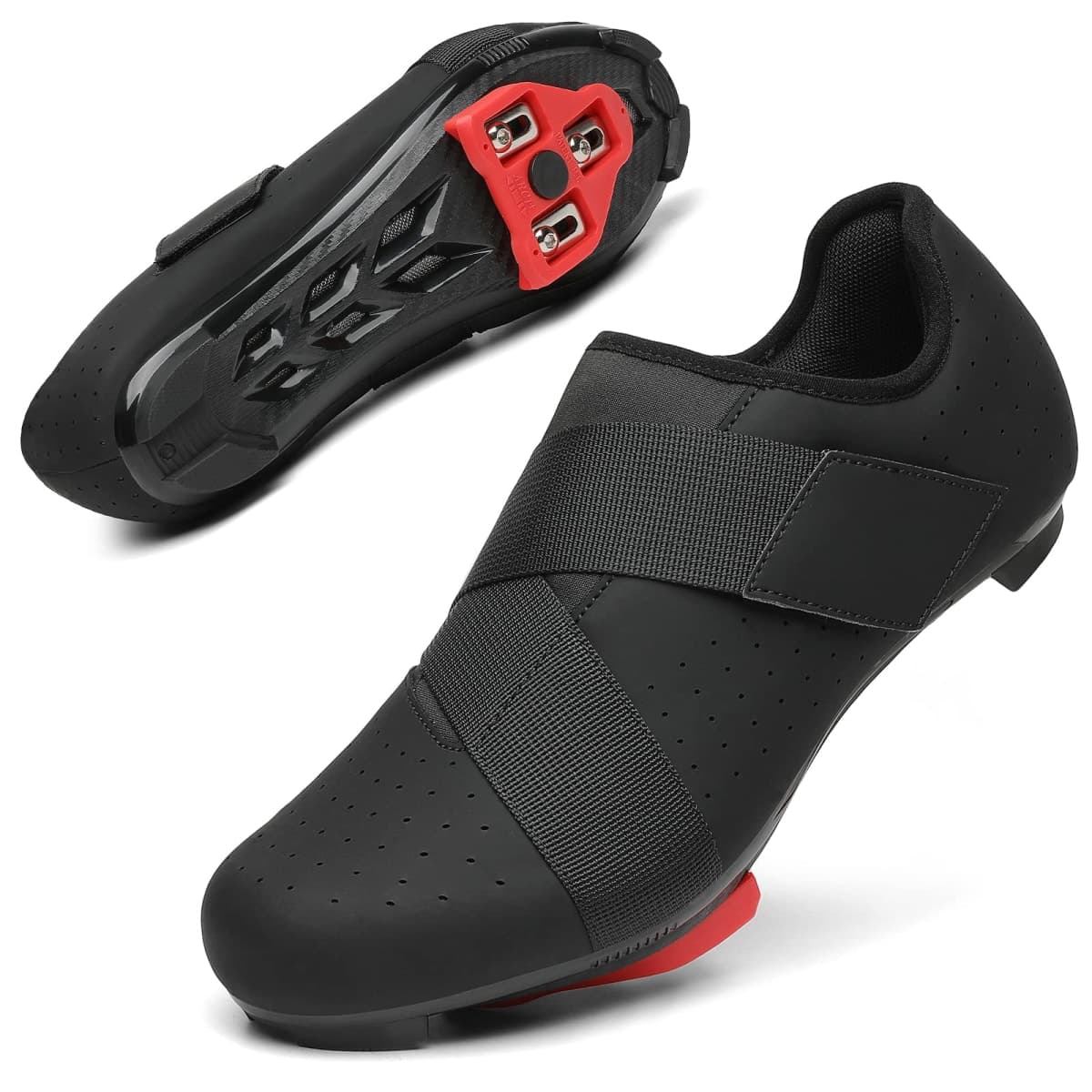 VikoViren Unisex Cycling Shoes Compatible with Peloton Bike with Single Hook & Loop Strap and Delta Cleats Included Perfect for Indoor Road Riding Bike Shoes for Men Women, Black, 12 Women/10 Men — image 1
