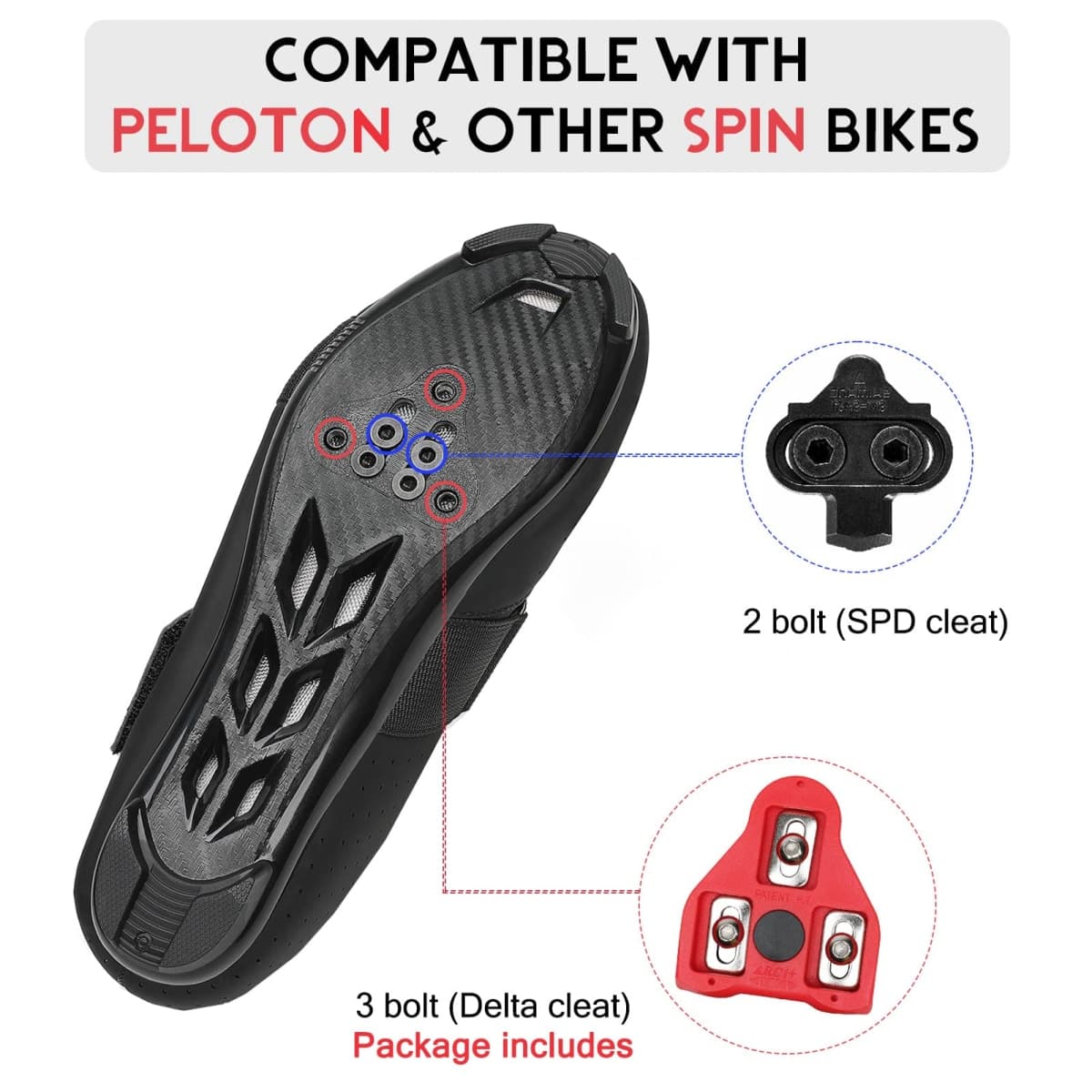 VikoViren Unisex Cycling Shoes Compatible with Peloton Bike with Single Hook & Loop Strap and Delta Cleats Included Perfect for Indoor Road Riding Bike Shoes for Men Women, Black, 12 Women/10 Men thumbnail 4