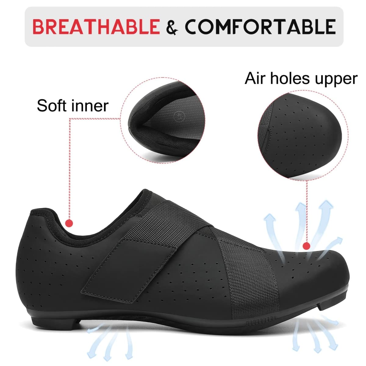 VikoViren Unisex Cycling Shoes Compatible with Peloton Bike with Single Hook & Loop Strap and Delta Cleats Included Perfect for Indoor Road Riding Bike Shoes for Men Women, Black, 12 Women/10 Men thumbnail 5