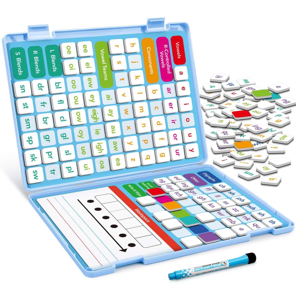Phonics Magnetic Letter Tiles,All-in-one Magnetic Phonics Kit,Reading &Spelling Games with Dry-Erase Boards&Storage Case,Phonics Games for Preschool Pre k& Kindergarten Classroom Learning — image 1