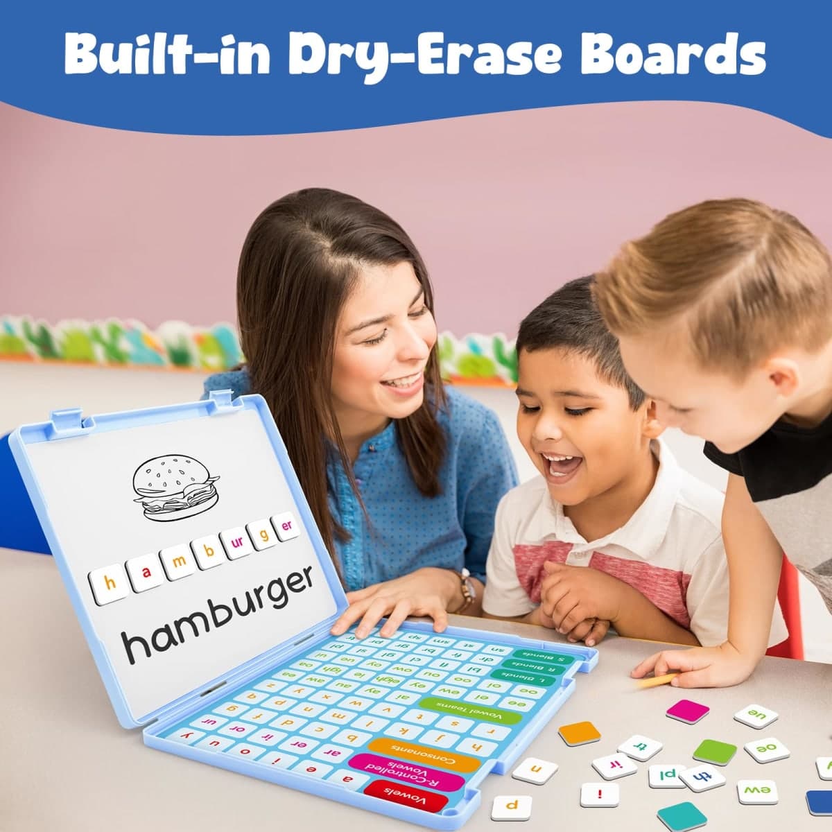 Phonics Magnetic Letter Tiles,All-in-one Magnetic Phonics Kit,Reading &Spelling Games with Dry-Erase Boards&Storage Case,Phonics Games for Preschool Pre k& Kindergarten Classroom Learning thumbnail 2