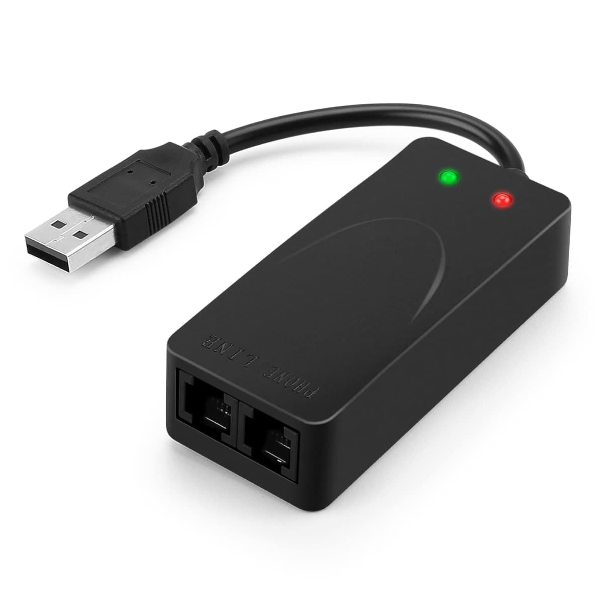 USB 56K Voice Fax Data External V.90 V.92 Modem With Dual Ports, Compatible With Windows 98SE/2000/ME/XP/Vista/Win 7 and Support Auto-Dial, Tone and Pulse Dialing, Auto Answer, Auto Retrain (Black Color) — image 1