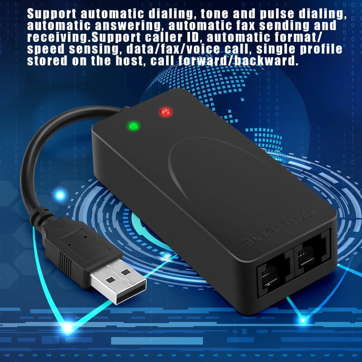 USB 56K Voice Fax Data External V.90 V.92 Modem With Dual Ports, Compatible With Windows 98SE/2000/ME/XP/Vista/Win 7 and Support Auto-Dial, Tone and Pulse Dialing, Auto Answer, Auto Retrain (Black Color) thumbnail 5